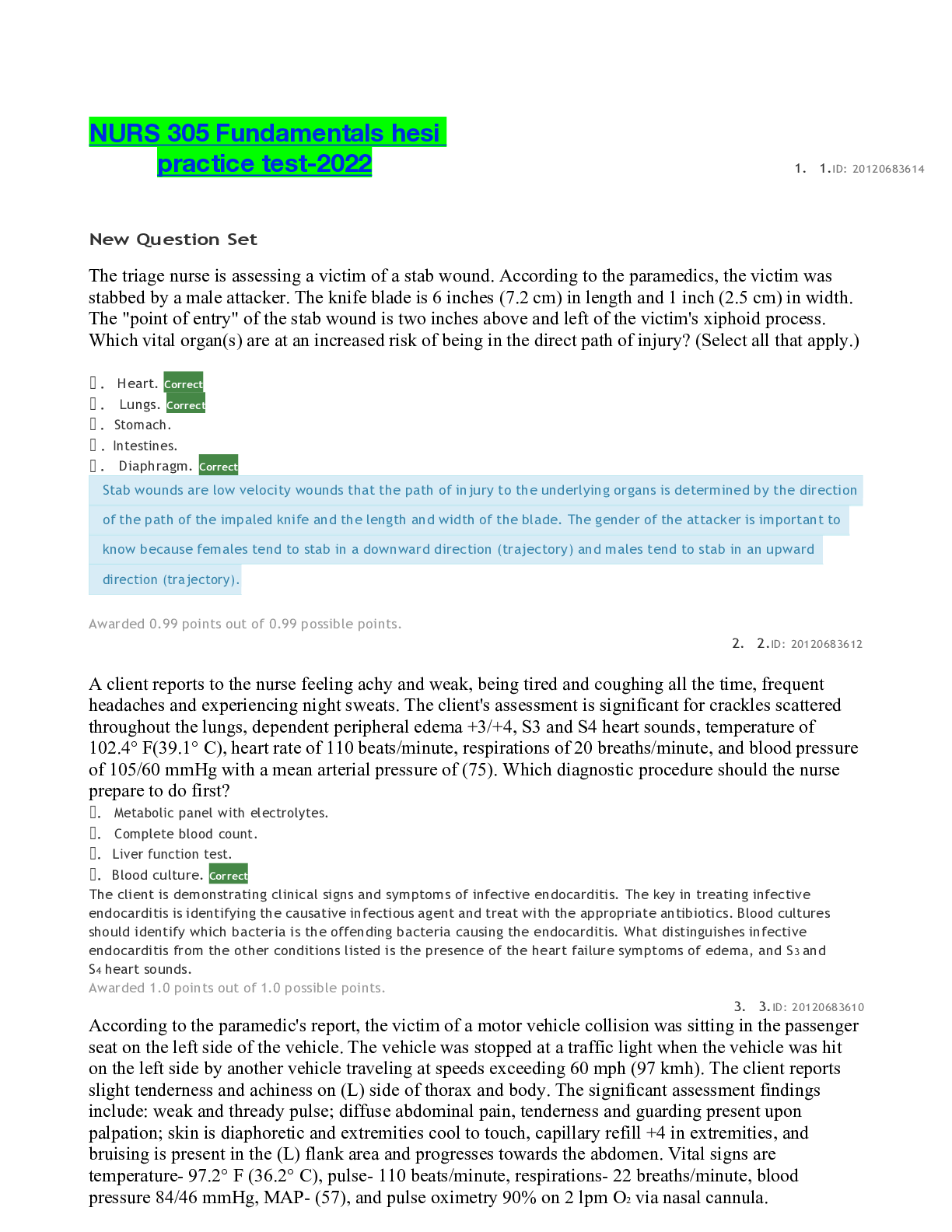 Preview of NURS 305 Fundamentals hesi practice test-2022